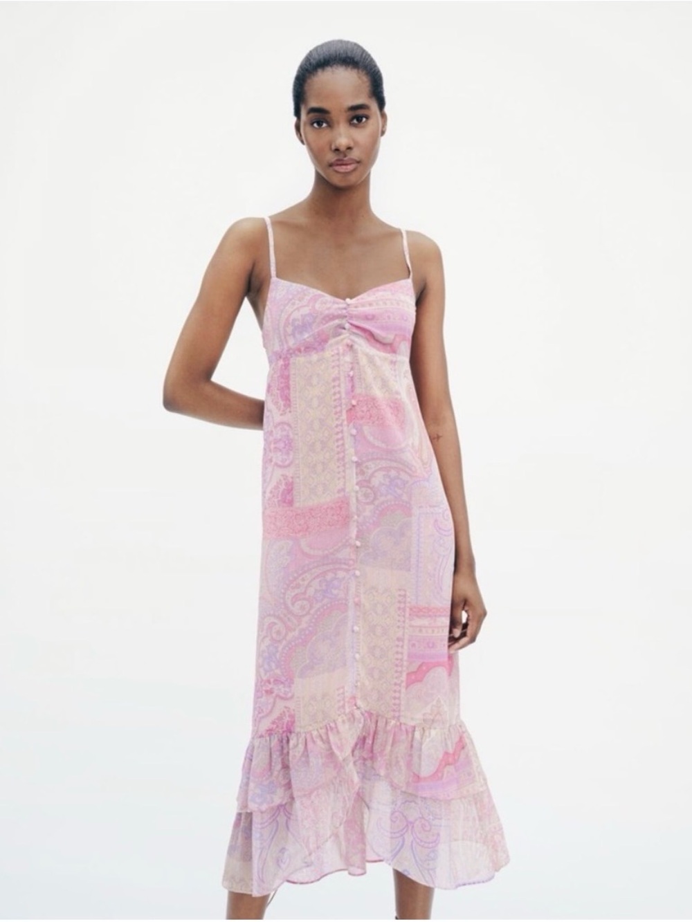 Zara Pink Paisley Slip Midi Dress